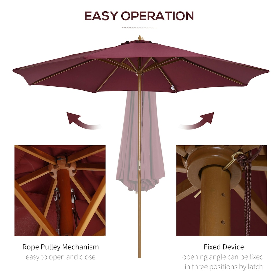 image 1 of Outsunny 3(m) Garden Parasol Sun Shade Outdoor Umbrella Canopy Red
