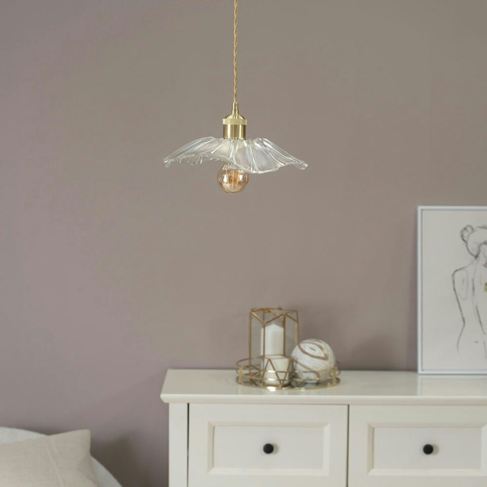 image 1 of ValueLights Cassia Clear Glass Flower Gold Pendant Ceiling Light