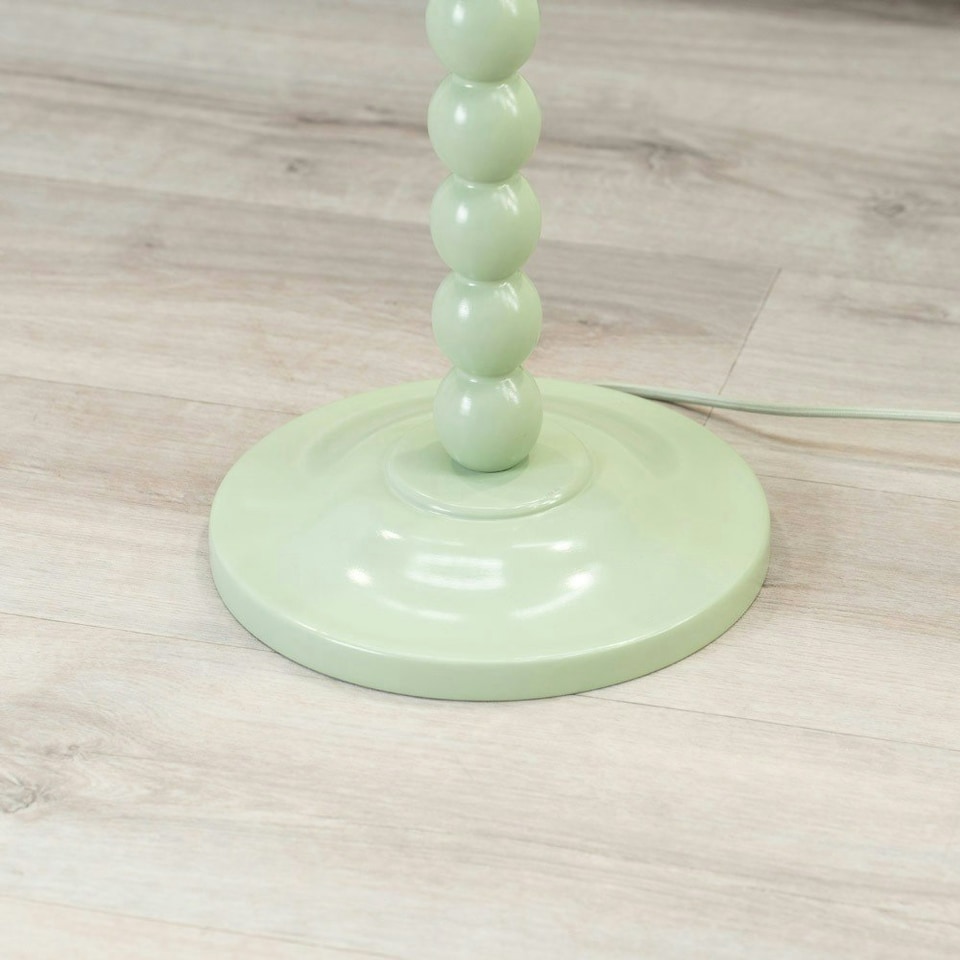 image 1 of ValueLights Bobbles Sage Green Bobbin Floor Lamp with Green Trim Scallop Shade