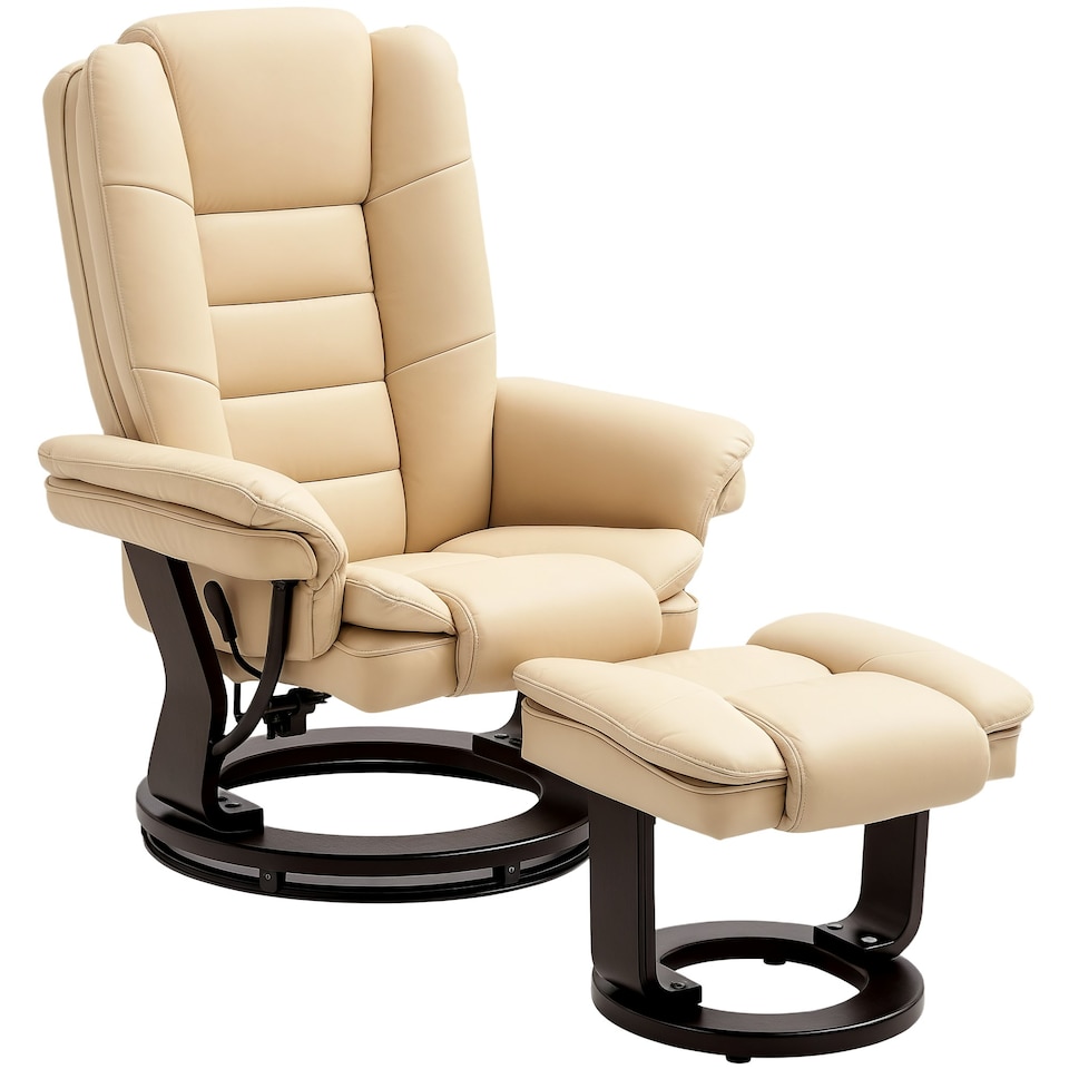 image 1 of HOMCOM Swivel Manual Recliner and Footrest Set PU Leather Lounge Chair Beige