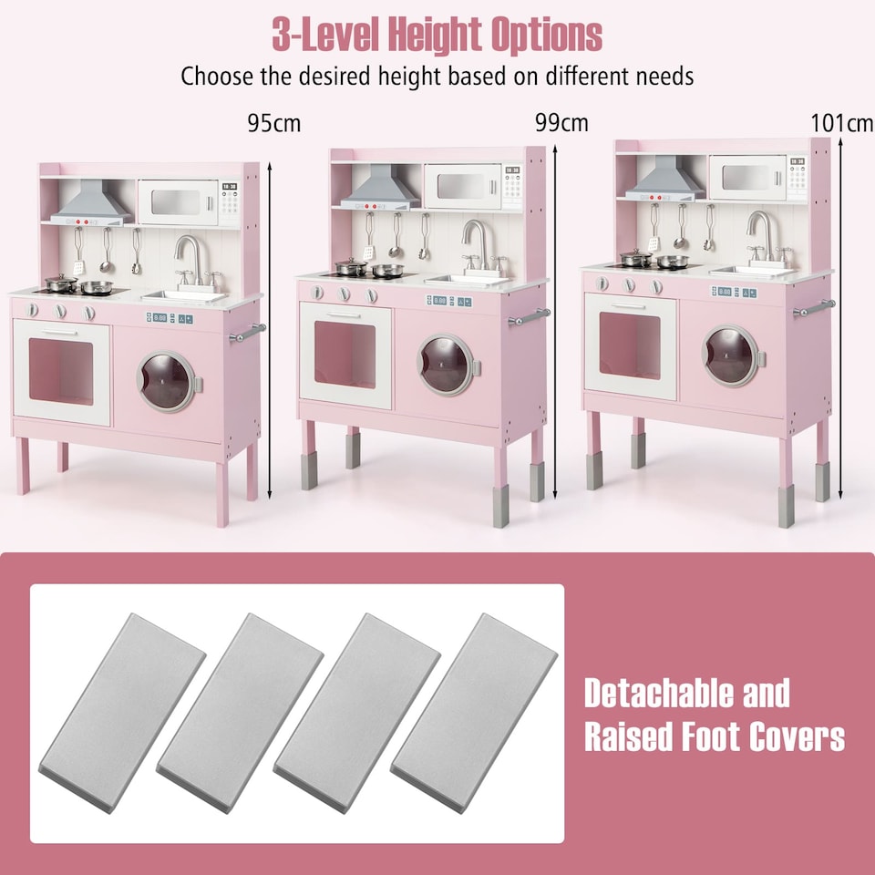 image 1 of COSTWAY Pretend Play Kitchen Toy Kitchen Playset with Range Hood-Pink