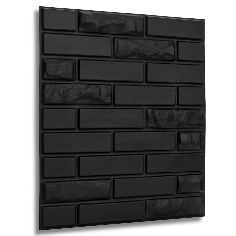 image 1 of NOVECRAFTO Brick Effect 3D Wall Panels – 6 Sheets Covering 1.5m² | 16.15ft² Interior Cladding Set | Urban Brick Design – Each Panel 50x50cm Urban Brick Black