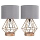 image 3 of ValueLights Pair of - Copper Metal Basket Cage Touch Table Lamps with a Grey Cylinder Shade - Complete with 5w LED Dimmable Bulbs 3000K Warm White Grey