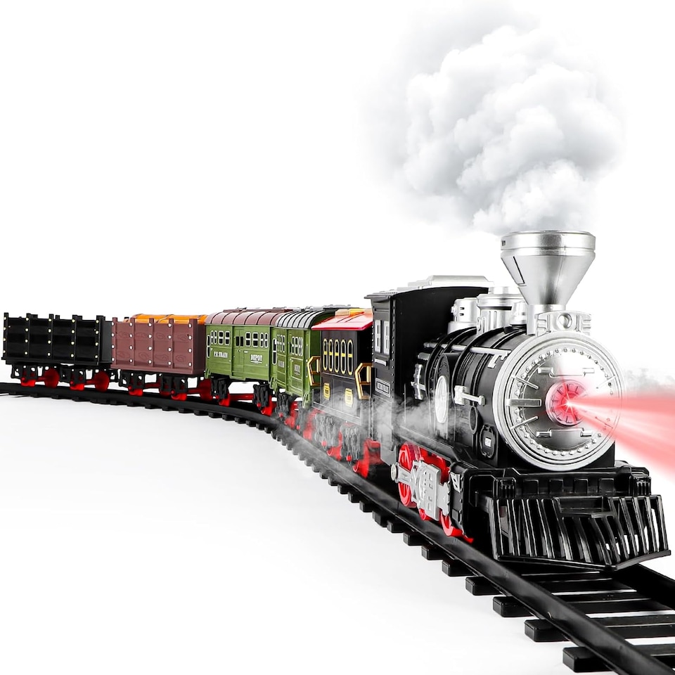 image 1 of Christmas Tree Toy Steam Train Set with Lights Sounds Christmas Train Set Electric Train Set