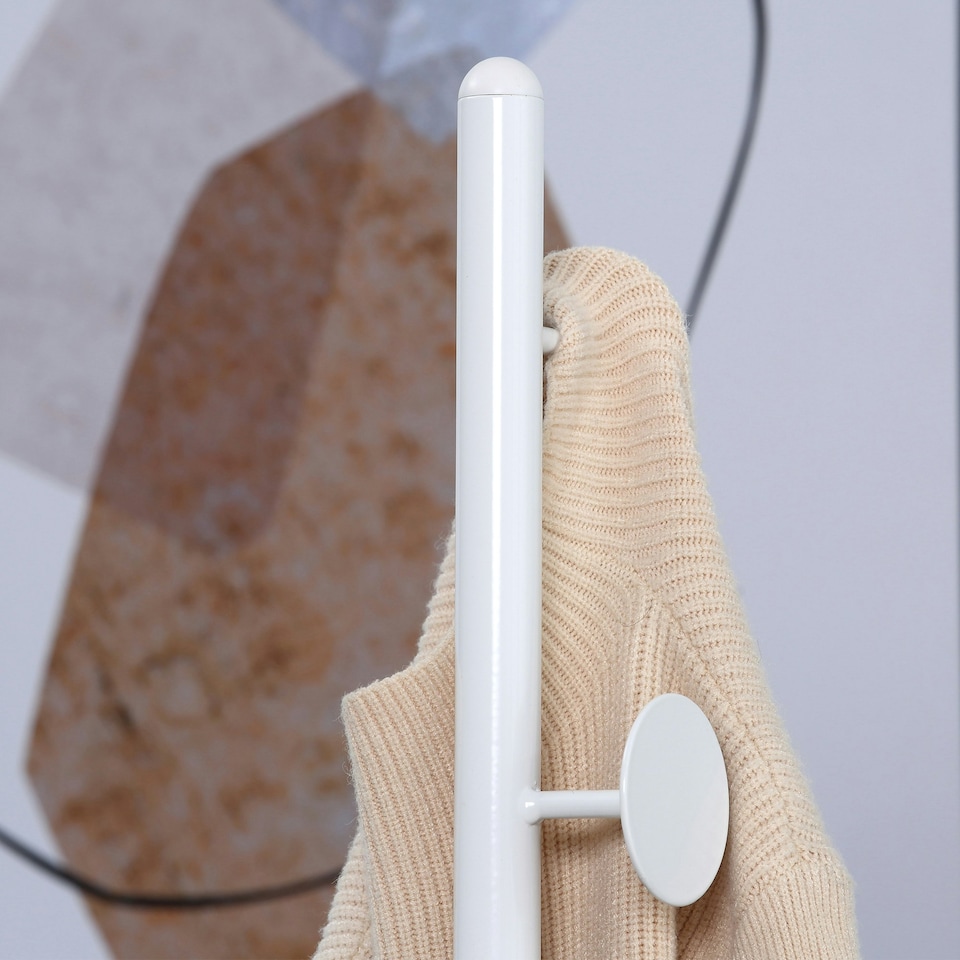 image 1 of HOMCOM Steel Coat Stand Rack Marble Base 8 Hook for Living Room Entryway,White
