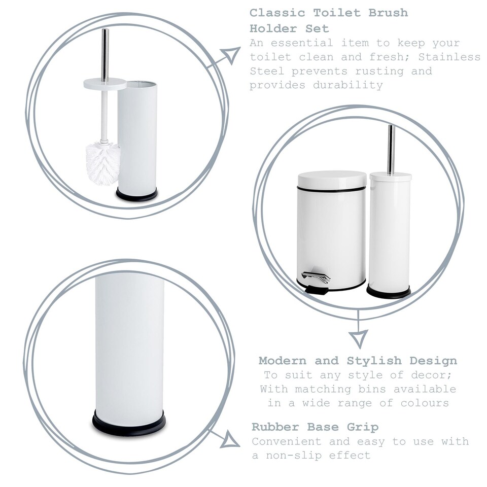 image 1 of Harbour Housewares Round Toilet Brush & Bin Set - White | White | White
