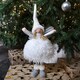 image 1 of 45cm Premier Christmas Standing Angel Decoration with Feather Skirt in White & Silver