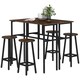 image 1 of HOMCOM 6-Piece Industrial Bar Table Set, 2 Kitchen Tables with 4 Stools, Brown