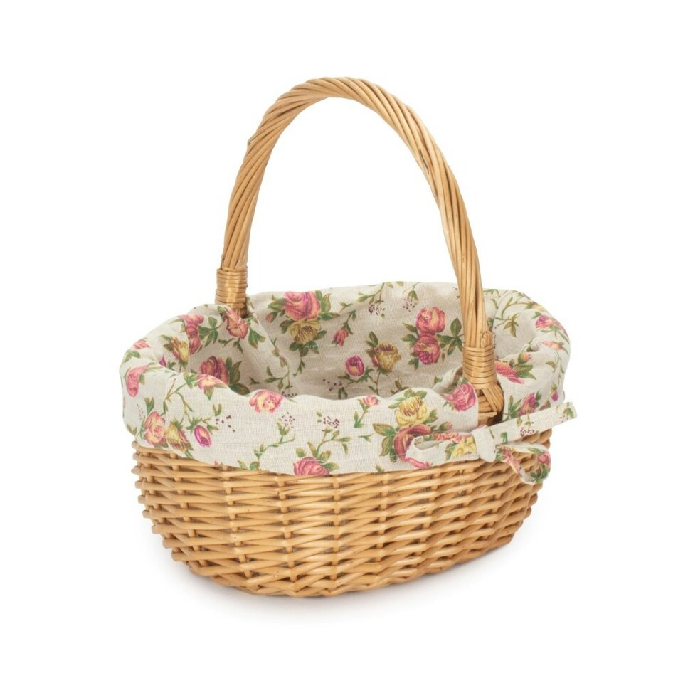 image 1 of Cotton Lined Full Buff Willow Child’s Shopping Basket Red | Red Checked | One Size