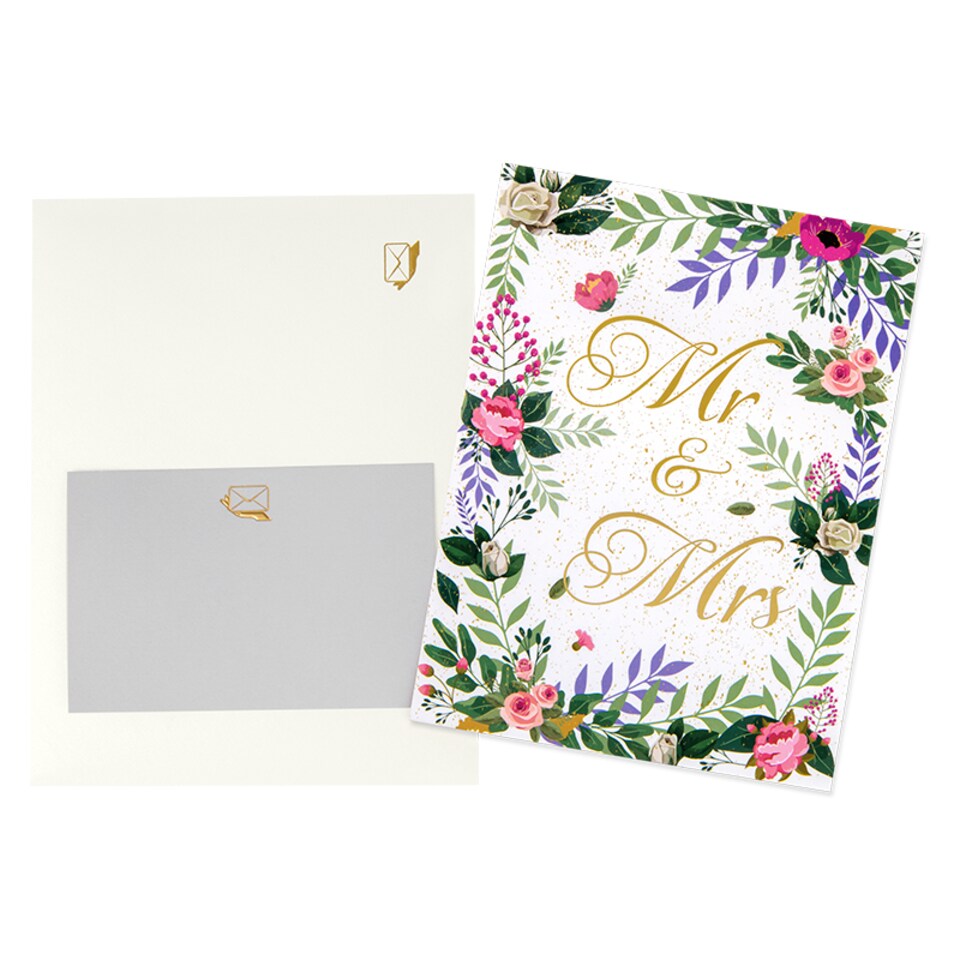 image 1 of Mr & Mrs with Floral Accents Romantic 3D Pop Up Wedding Congratulations Card