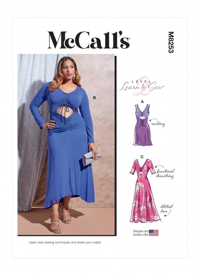 image 1 of McCall's 8253 Paper Sewing Pattern – Women’s Dress, UK Sizes Rr (18W–20W–22W–24W), Easy