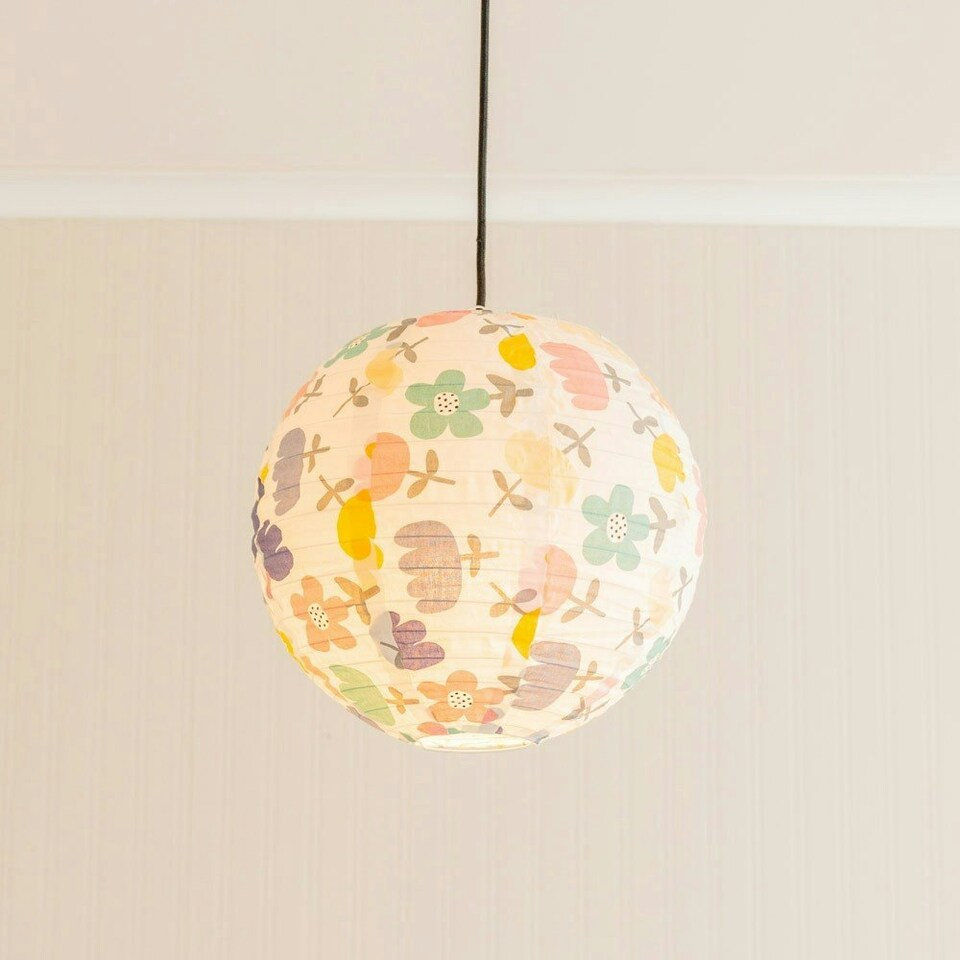 image 1 of ValueLights Annie Bold Floral Natural Fabric Globe Ball Ceiling Lamp Shade