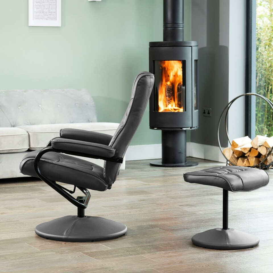 image 1 of Gibson Swivel Recliner and Footstool - Grey