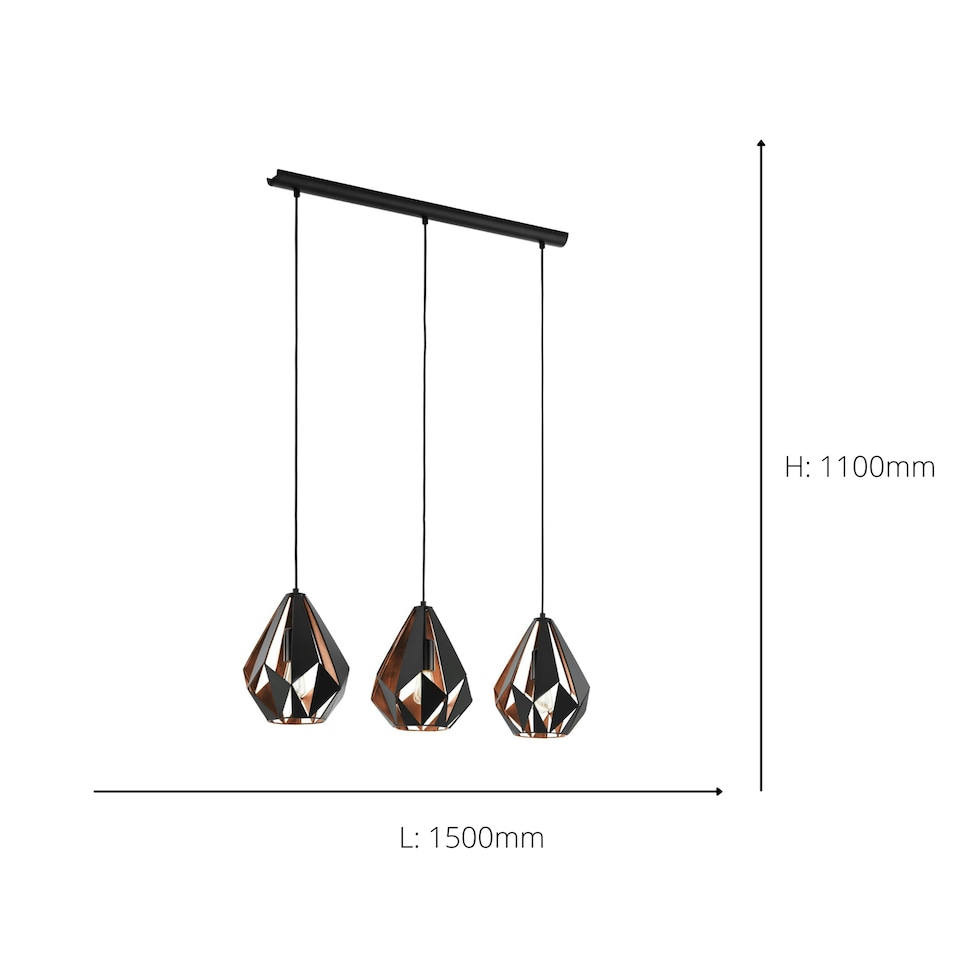 image 1 of EGLO Carlton 1 Vintage Industrial 3 Pendant Light WBS Black