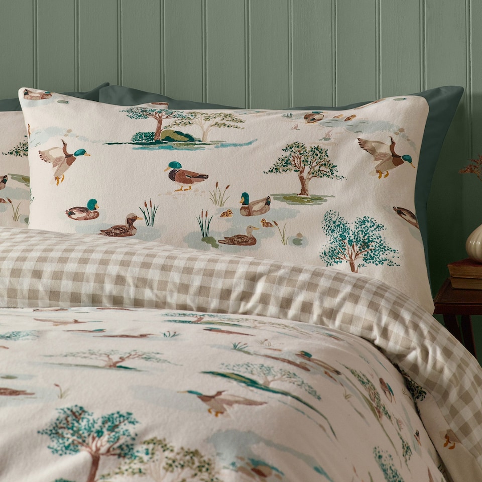 image 1 of Catherine Lansfield Brushed Mallards Cotton Reversible Duvet Cover Set