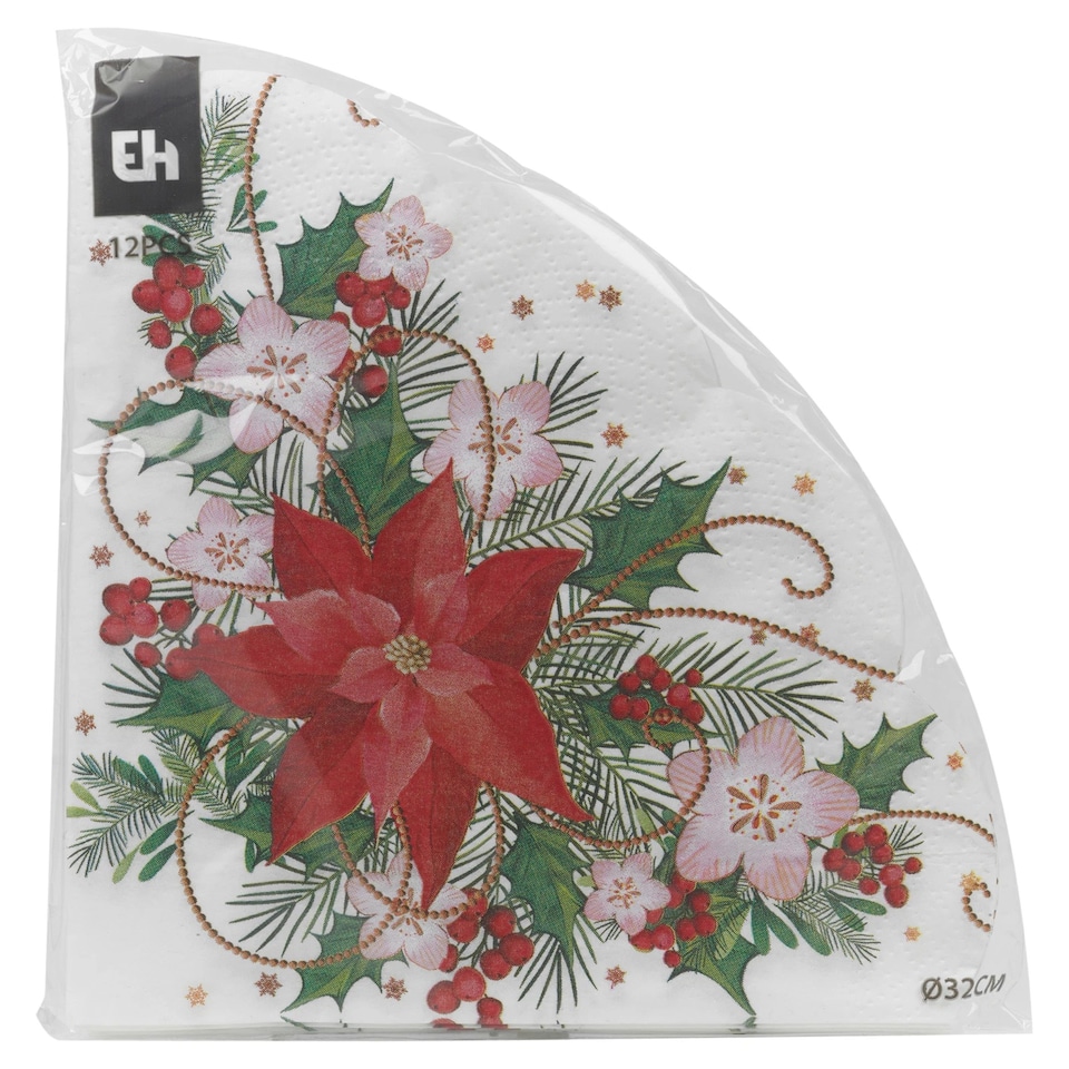 image 1 of Christmas Novelty Napkins Table Decoration Round Xmas Decor Floral Mix Pack | Multi | Mix Pack of 24
