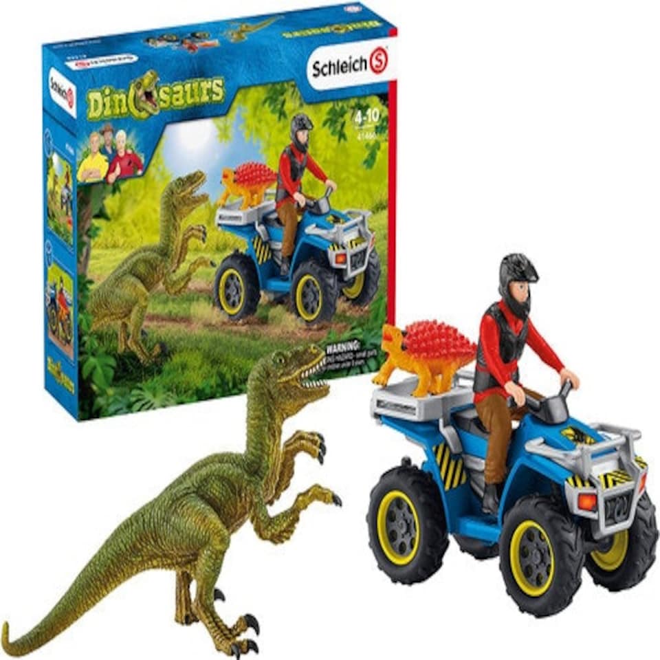 image 1 of Schleich Dinosaurs Quad escape from Velociraptor Figure