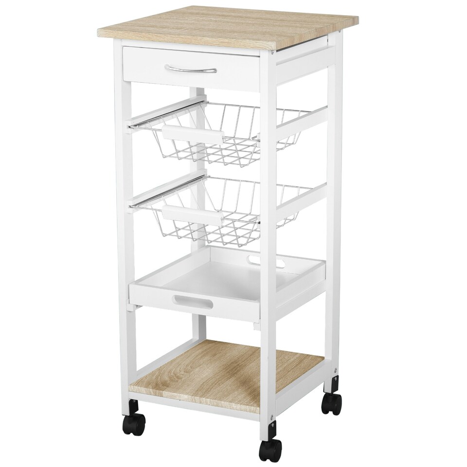 image 1 of HOMCOM Mobile Rolling Kitchen Island Trolley for Home Metal Baskets Tray Shelves