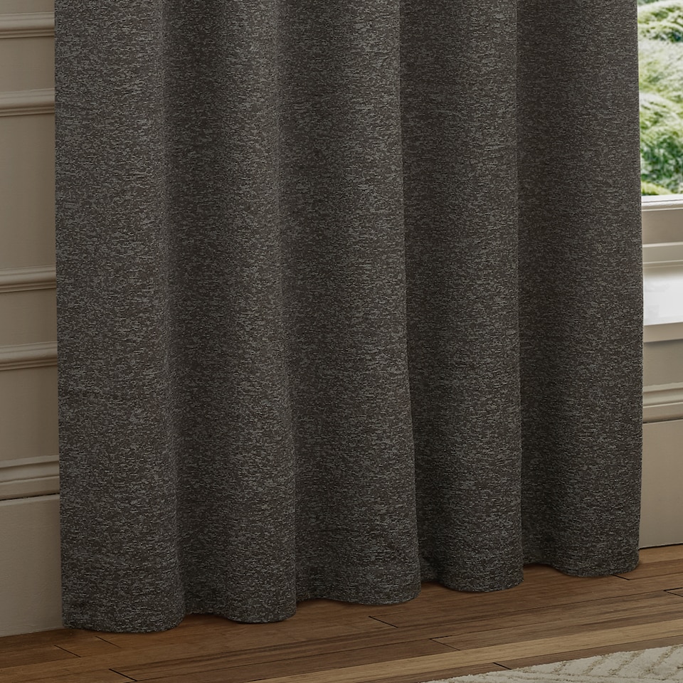 image 1 of Paoletti Galaxy Fully Lined Chenille Eyelet Curtain Pair, 168cm width x 183cm drop | Grey | Charcoal | 1