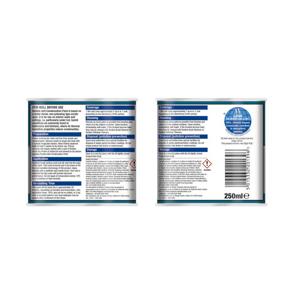 image 1 of Rustins Quick Dry Anti-Condensation Paint Matt White 250ml