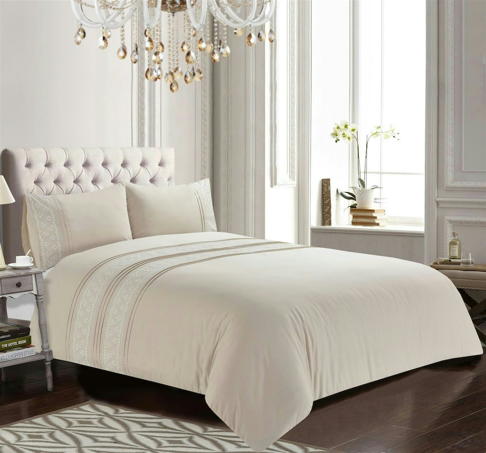 image 1 of Lottie Natural Duvet Cover Set | Cream | Super King