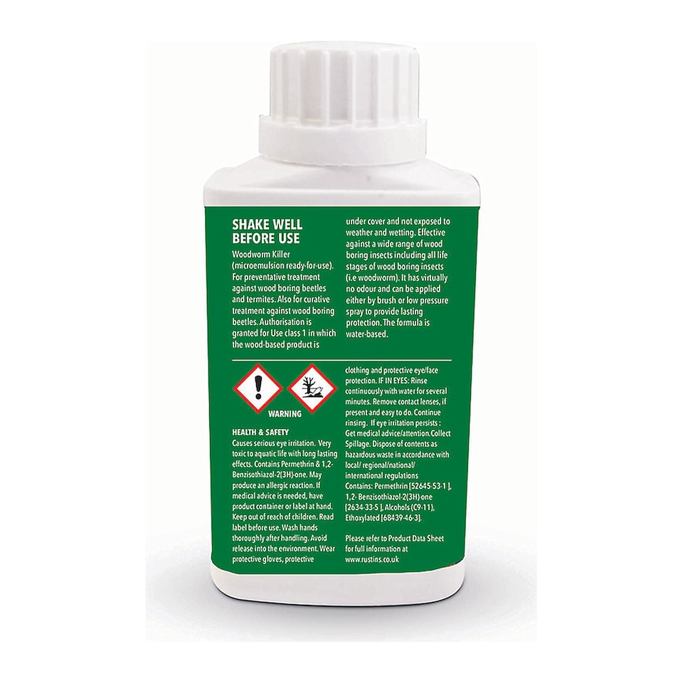 image 1 of Rustins Woodworm Killer Treats And Eradicates Prevents Reinfestation 250ml | Clear | 1