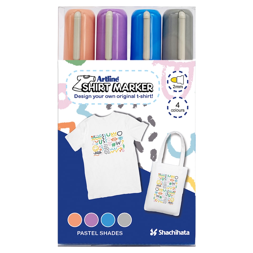 image 1 of Artline Pack of 4 Fabric Markers for T-Shirts - Pastel 4 Pack