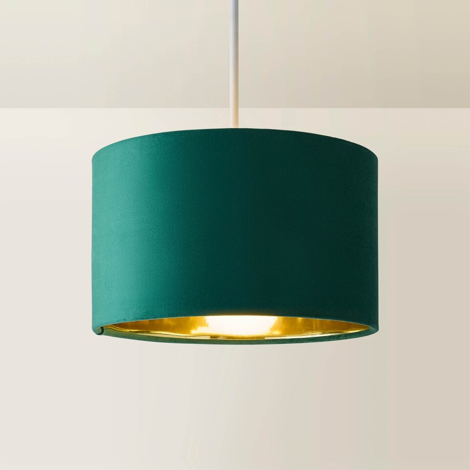 image 1 of ValueLights Reni Small Forest Green Velvet Chrome Inner Lamp Shade | Green