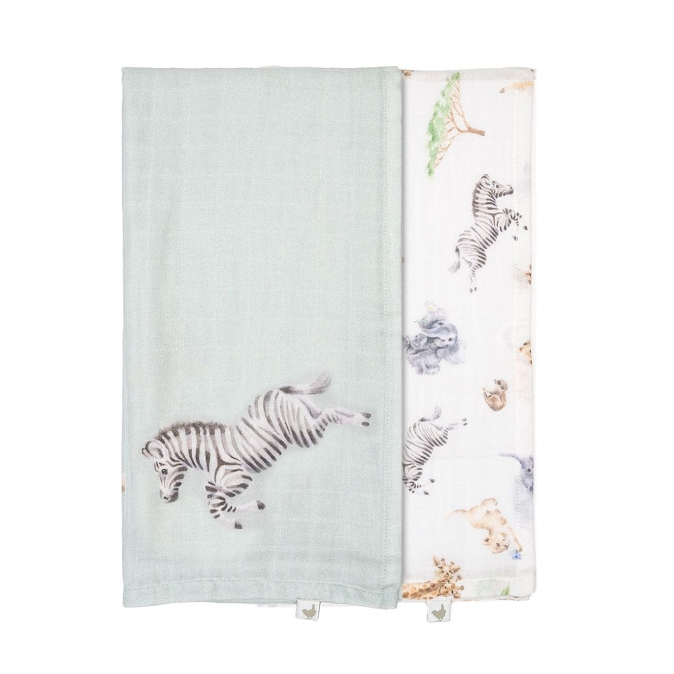 image 1 of Wrendale Designs Little Wren Set of 2 Safari Design Baby Muslin Squares