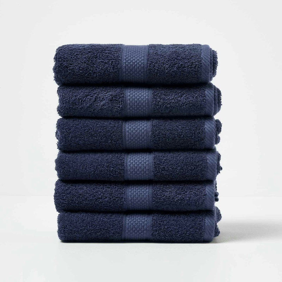image 1 of Homescapes Turkish Cotton Hand Towel Set of 6 - Navy Blue Blue