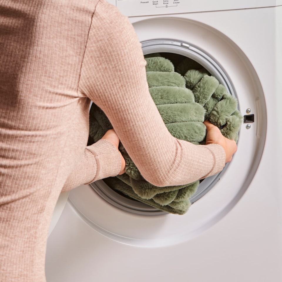 image 1 of Morphy Richards Flannel Fleece & Striped Faux Fur Throw 160cm X 130cm Green