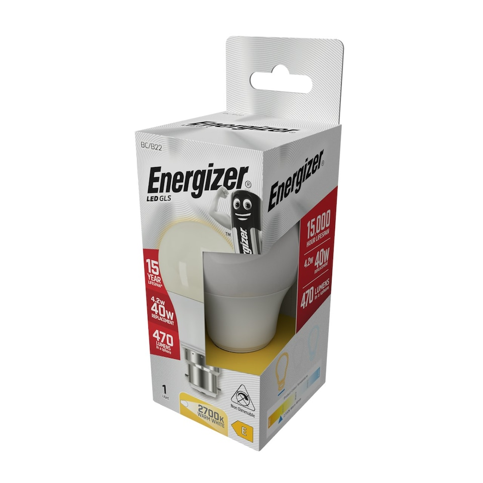 image 1 of Energizer LED GLS B22 470lm 4.2W 2700K (Warm White) Light Bulb - Pack of 6