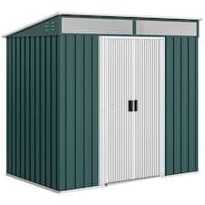 Outsunny 6.5 x 4FT Galvanised Metal Garden Shed with Double Sliding Doors and 2 Vents, Lockable Tool Storage House with Foundation Kit, Green