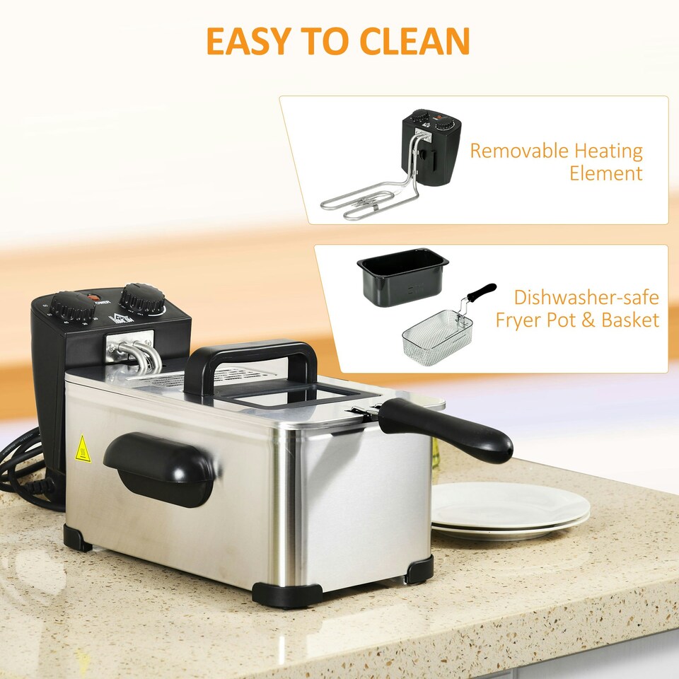 image 1 of HOMCOM 3 Litre Deep Fat Fryer with Adjustable Temperature, 60min Timer, 2000W