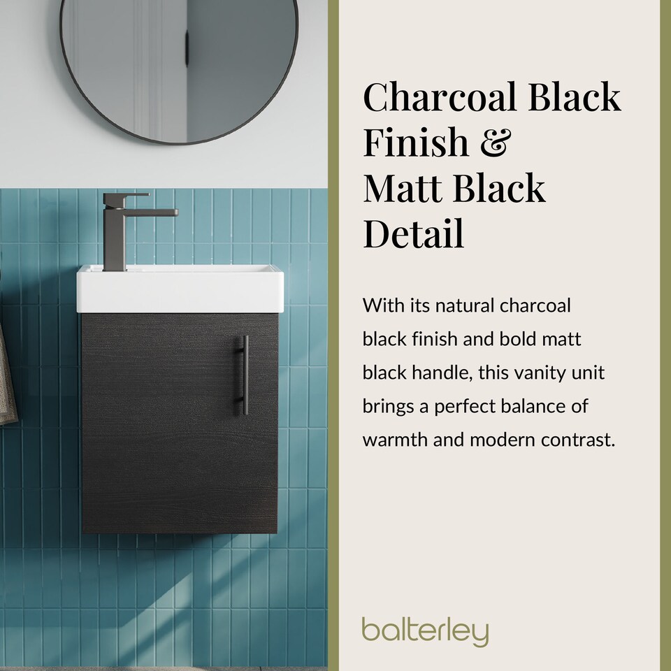 image 1 of Balterley Wall Hung Vanity Basin 400mm Charcoal & Matt Black Handle