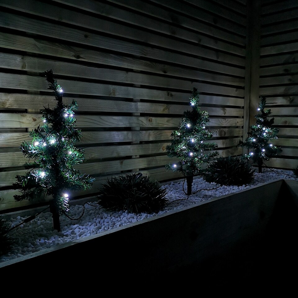 image 1 of 6pc 5m Christmas Green Tree Outdoor Path Lights with 15 White LEDs per Tree | Green | Green