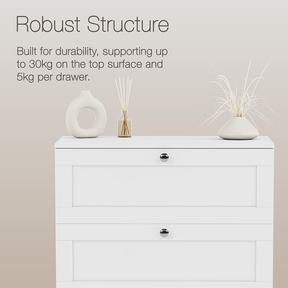 image 1 of Vida Designs Altino White 5 Drawer Chest Storage Unit - H: 121cm x W: 65cm x D: 36cm