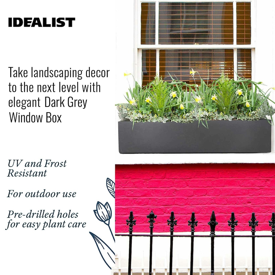 image 1 of Window Box Light Concrete Dark Grey Garden Planter L80 W17 H17.5 cm, 24 ltrs Cap.