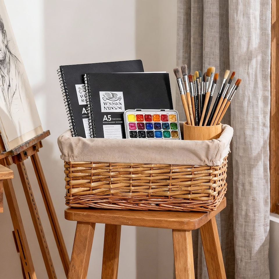 image 1 of Wickerfield Rectangular Wicker Storage Basket with Fabric Lining for Home Storage, Shelves & Gift Hampers