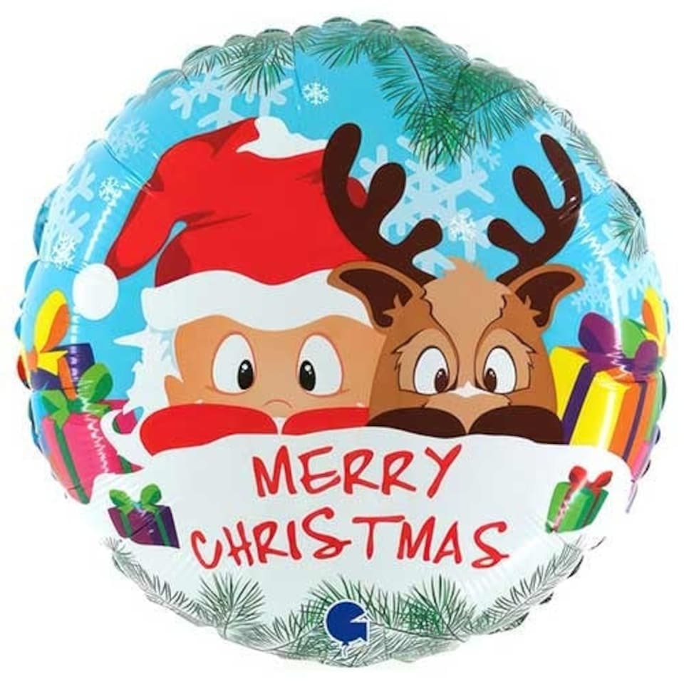 image 1 of Santa Claus & Reindeer Christmas Shiny Round Helium Foil Giant Balloon 53cm / 21 in