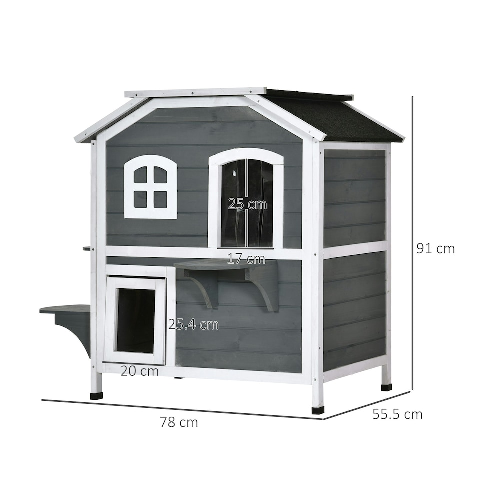 image 1 of PawHut Wooden Cat House Cat Cave Pet Shelter Condos Outdoor Grey