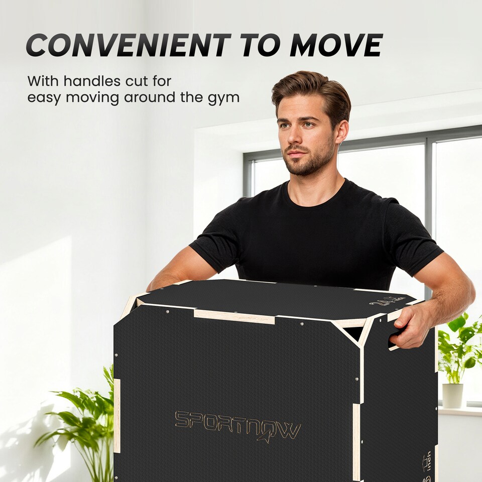 image 1 of SPORTNOW 3 in 1 Wooden Plyo Box, Corner-free Non-Slip Plyometric Jump Box Step Up Platform with Handle Openings for Home Gym Exercise and Outdoor Workout,  41 x 61 x 51 cm