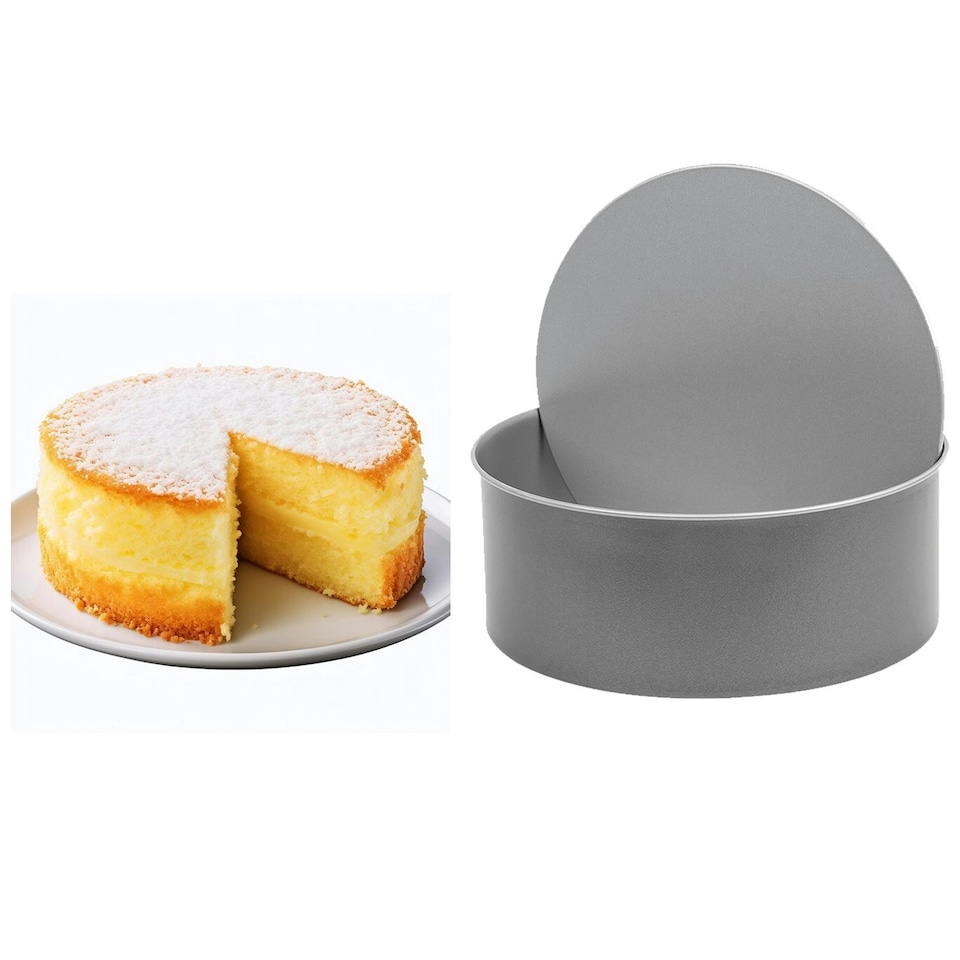 image 1 of 2 x Oven Safe Non-Stick 23cm Loose Base Deep Cake Tin for Baking Cakes Grey