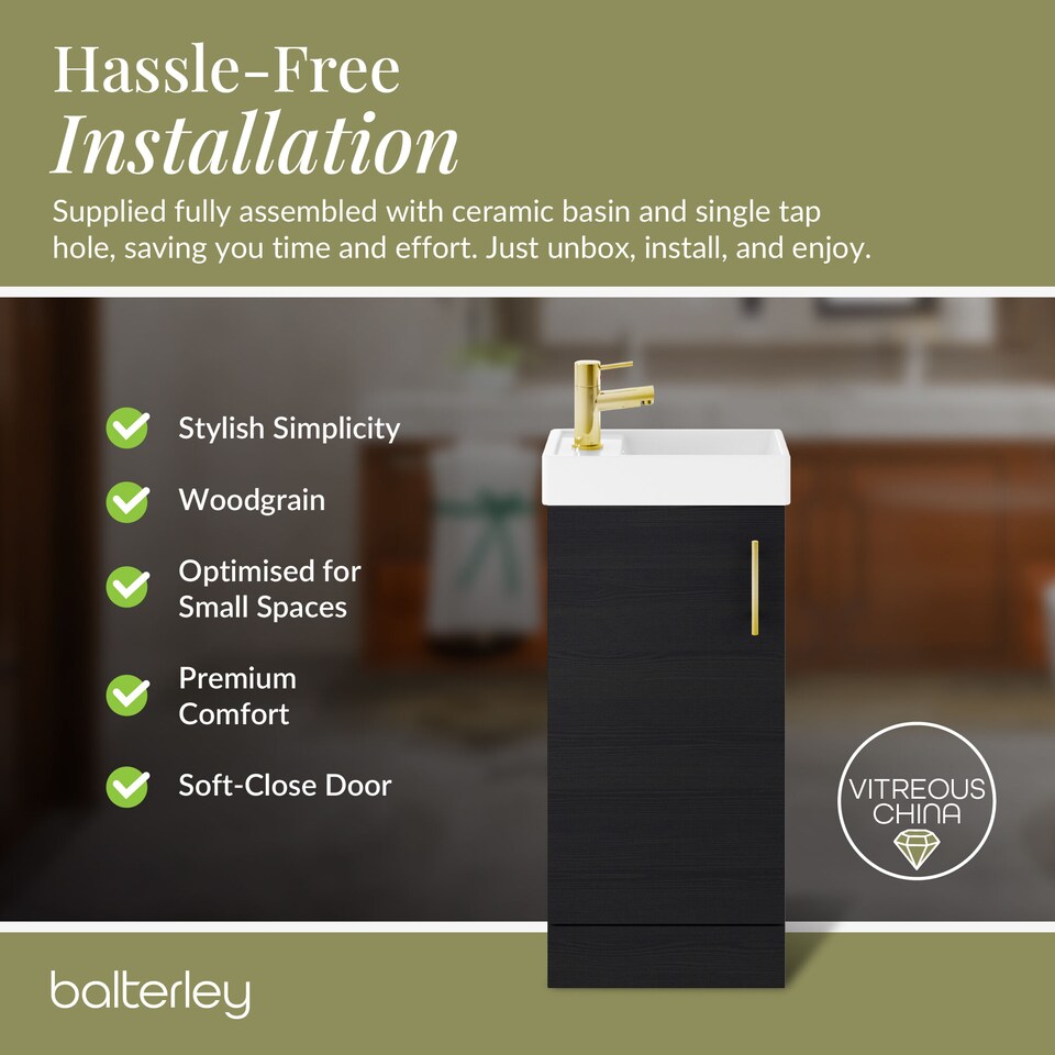 image 1 of Balterley Floor Standing Vanity Basin 400mm Charcoal & Brushed Brass Handle