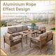image 8 of Aluminium Garden Furniture Set 7 Seater Beige Outdoor Patio Sofa Set - Poly Rattan Rope Loveseat, Armchairs, Dining Table, Thick Cushions for Lounge Conservatory Balcony Seating
