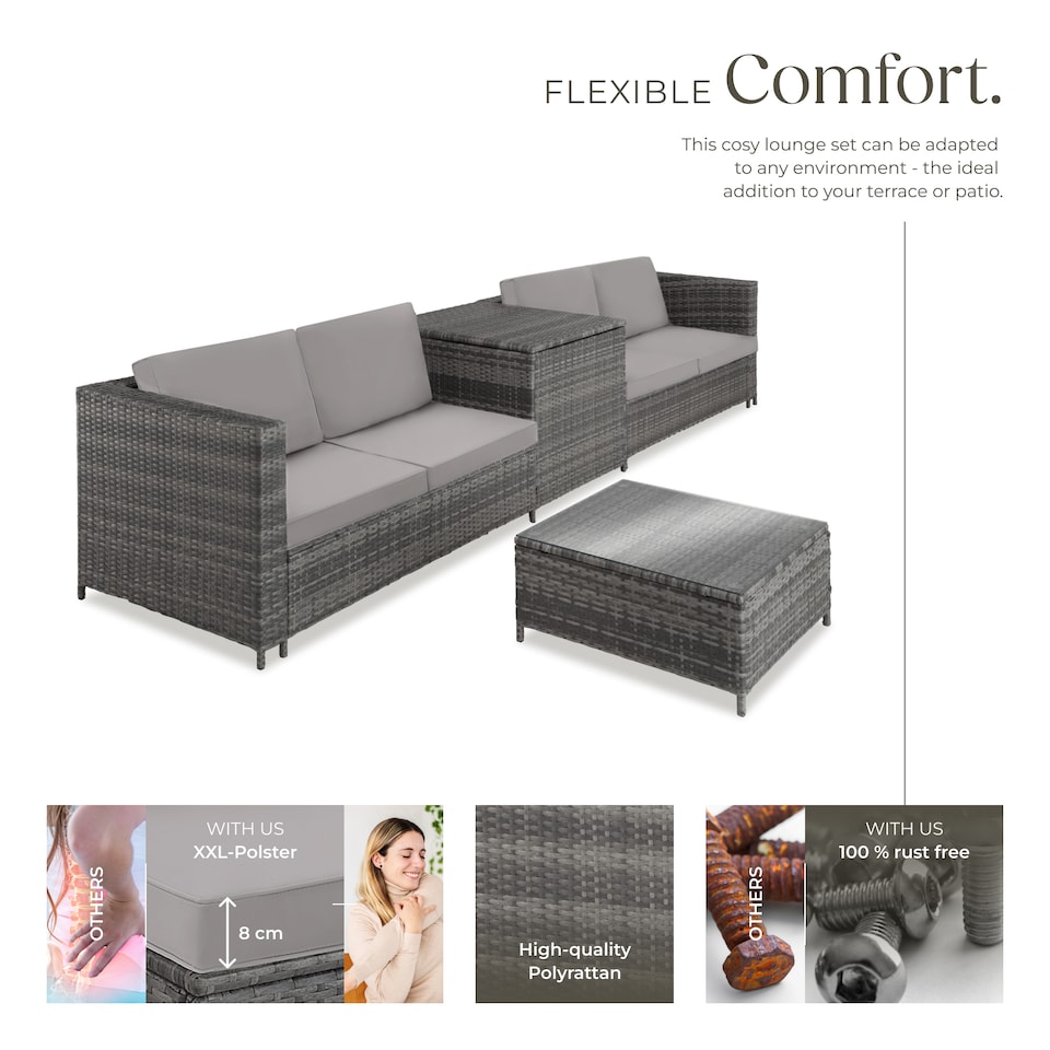 image 1 of Garden Furniture Set Siena - for 4 people, with large storage box, thick seat cushions | Grey | grey/light grey | 140 x 75 x 65,50 cm | 1