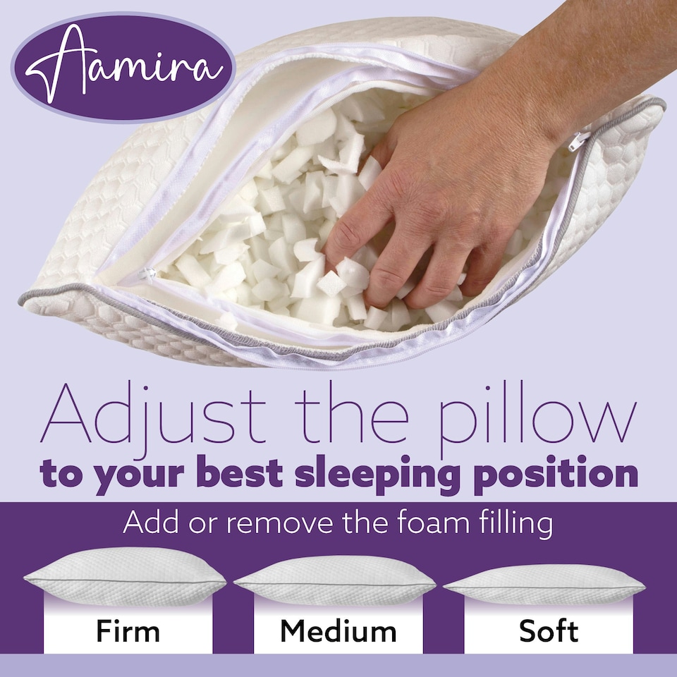 image 1 of Aamira Premium Orthopaedic Shredded Memory Foam Bed Pillow 70x45cm 2 Pack, Neck Support | White | White | 70x45 cm | 1