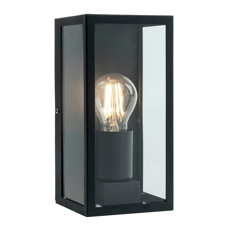 image 1 of First Choice Lighting Set of 2 Mansfield Black with Clear Glass IP44 Outdoor Flush Wall Lights Black | Clear