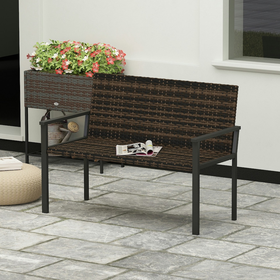 image 1 of Outsunny Rattan Garden Bench Loveseat with Quick-Drying Padding 