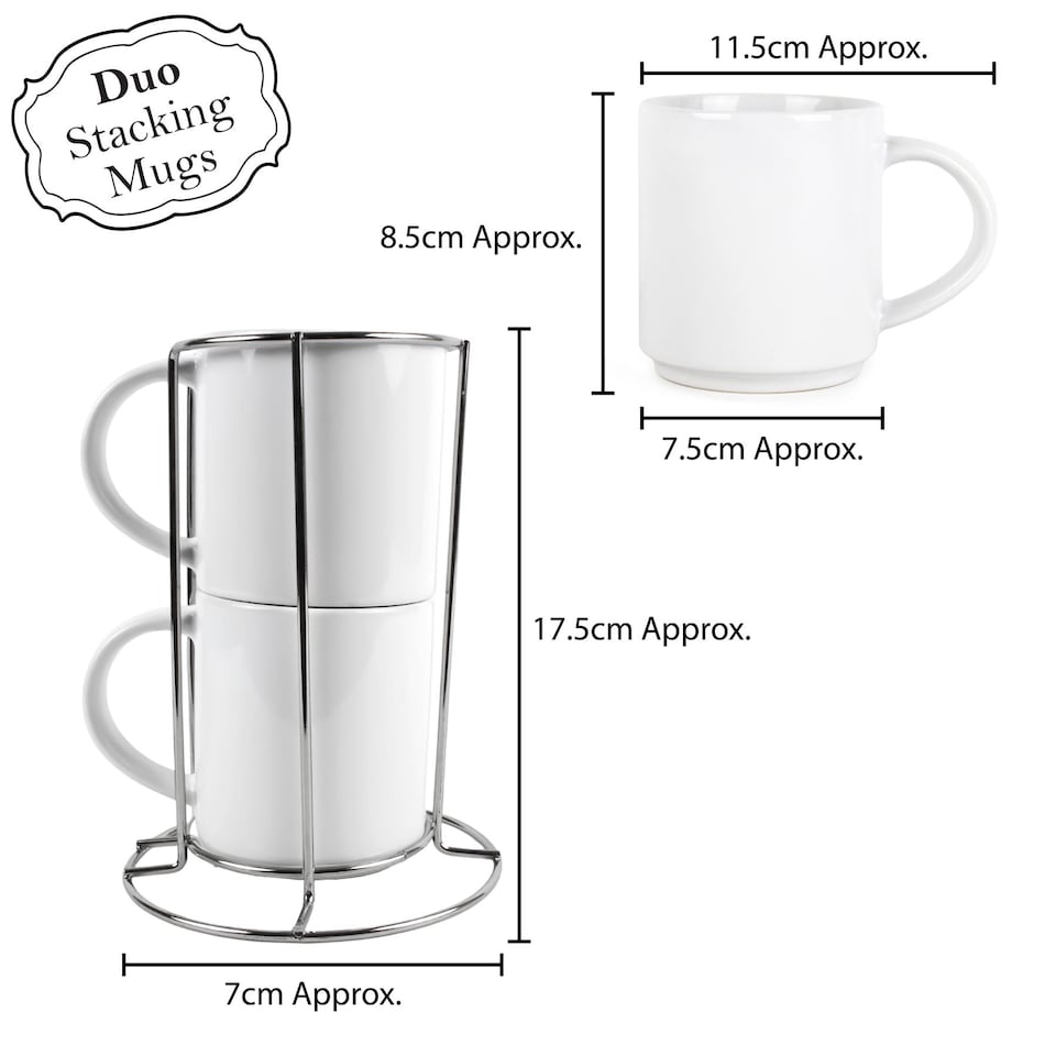 image 1 of Mum & Dad Stacking Mugs Set - Green Ferns Gifts for Grandparents Ceramic Cups Set of 2 with Metal Stand | White